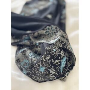 Sheer Black Wrap With Blue Floral Embroidery